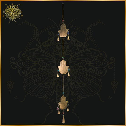 Solid Brass 3 Hamsa Hand Hanging Bells
