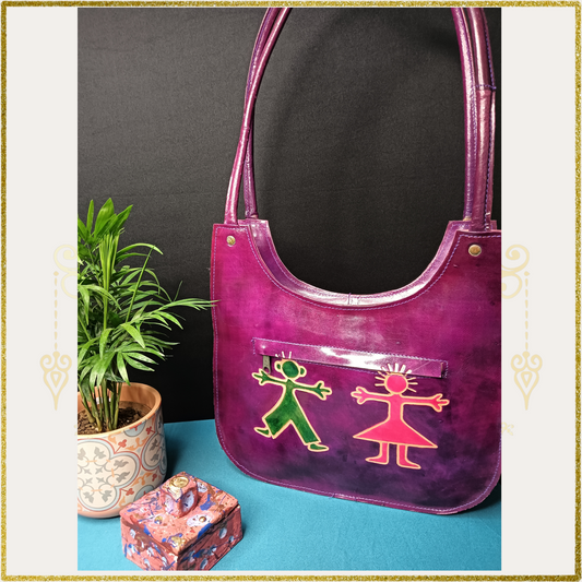 Curved Stick Friends Handbag in Purple