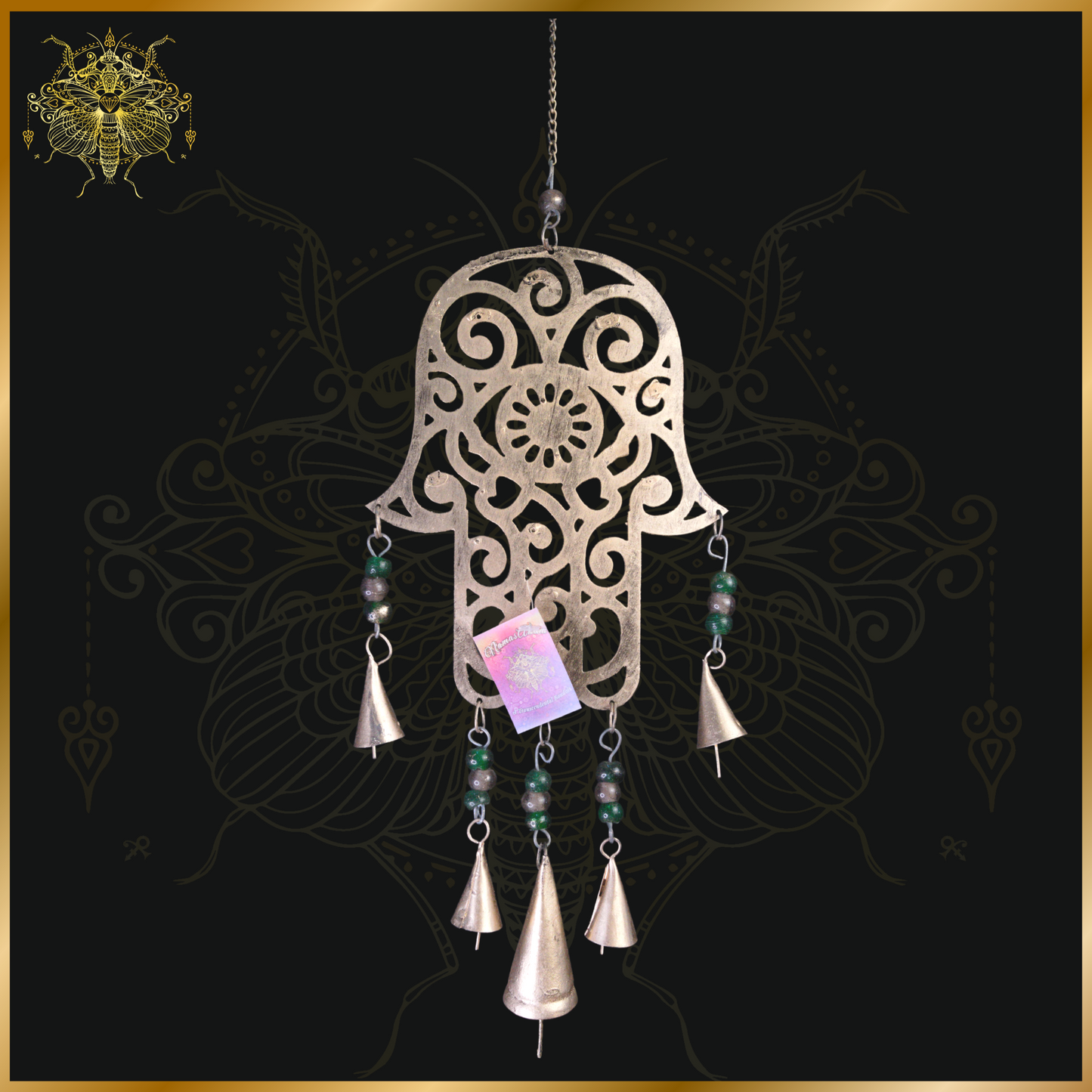 5 Hand Hamsa Brass Hanging Bells