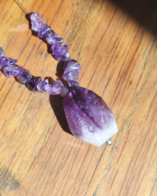 Natural Amethyst Faceted Nugget Crystal Chip Necklace