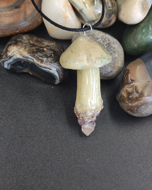 White Mushroom Glow-in-the-Dark Crystal Pendant