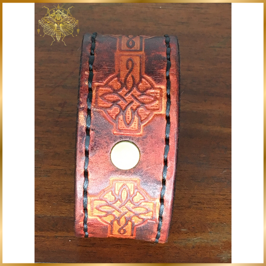 Leather Cuff / Bracelet 4 Celtic Crosses