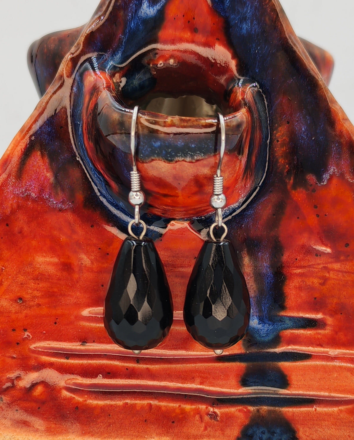Natural Onyx Faceted Teardrop Crystal Drop Earrings