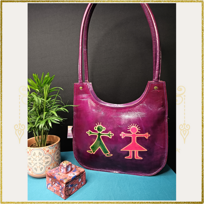 Curved Stick Friends Handbag in Purple