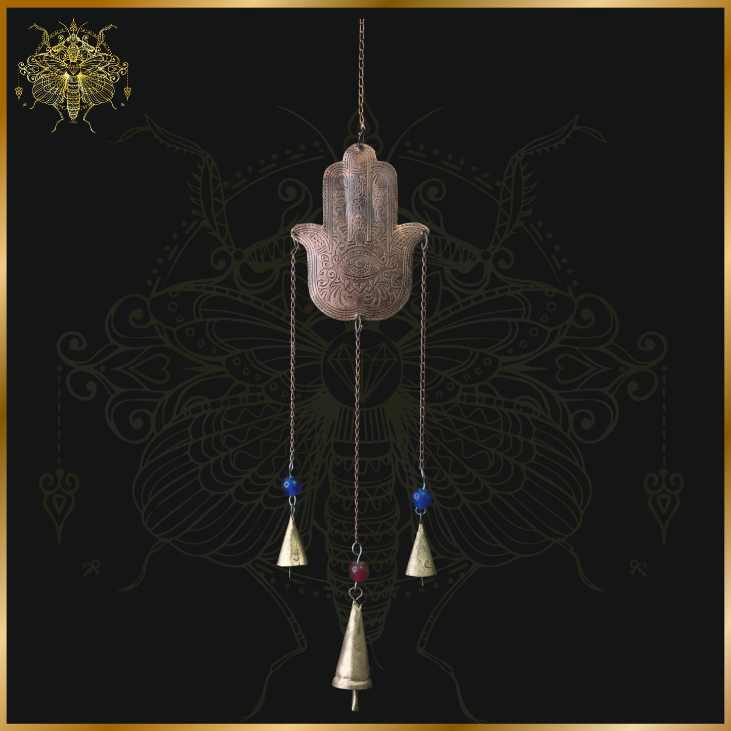 Hamsa 3 Bells Brass Hanging Bells