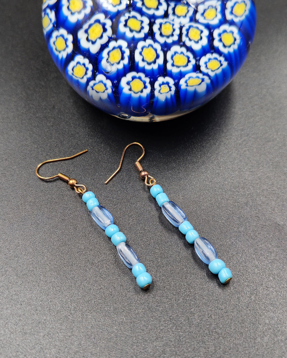 Baby Blue African Glass Bead Bar Drop Earrings