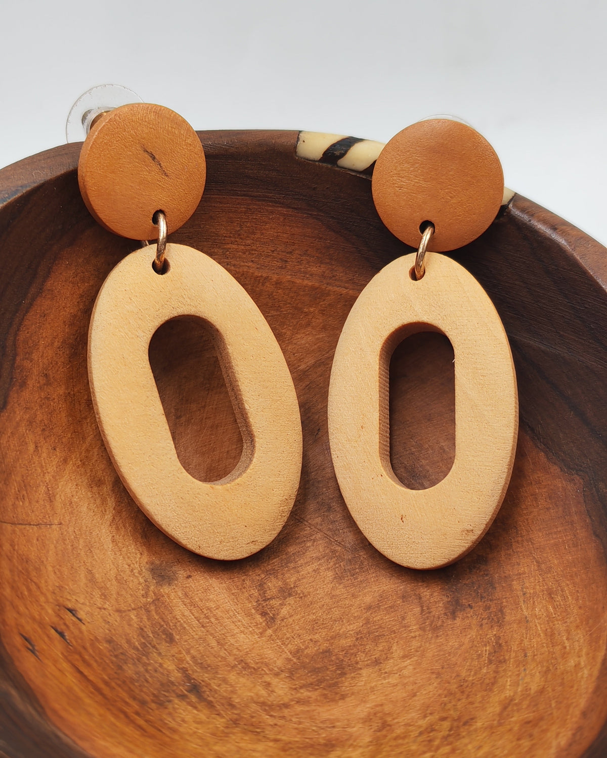 Wood Oval Dangle Earrings