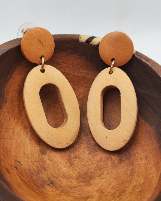 Wood Oval Dangle Earrings