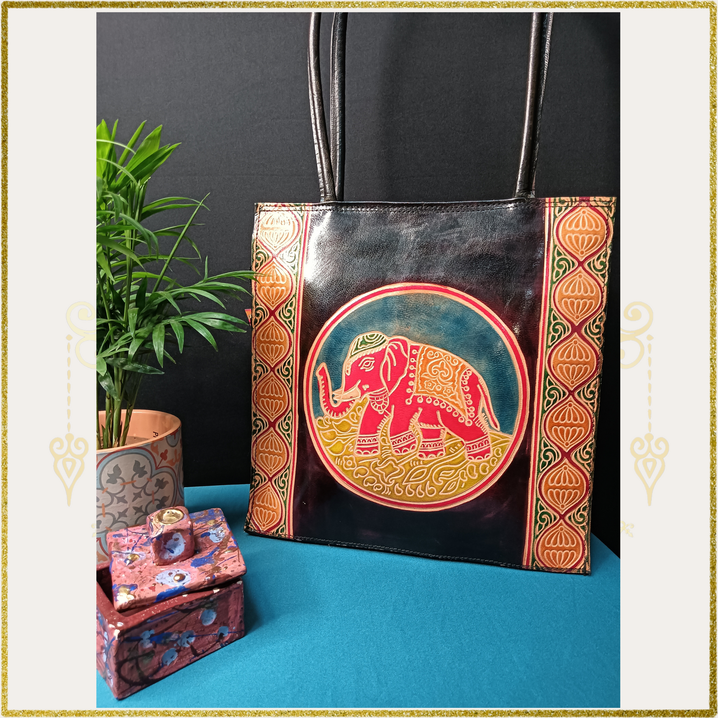 Elephant Embossed Leather Handbag