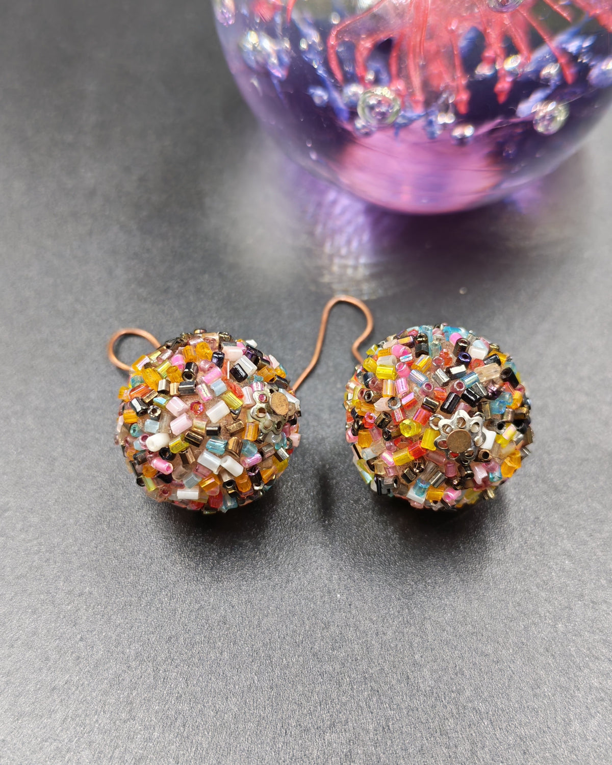 African Glass Bead Disco Ball Earrings