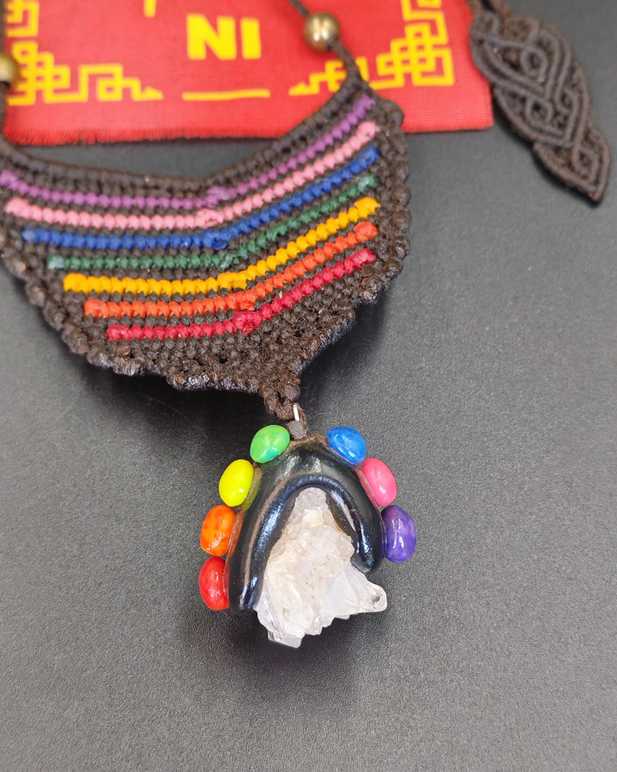 Macrame Chakra With Raw Quartz Necklace
