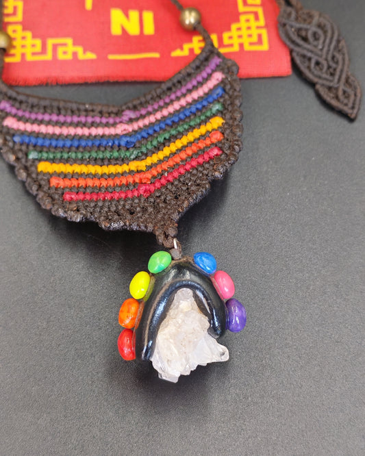 Macrame Chakra With Raw Quartz Necklace