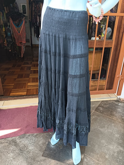 Midnight Flamenco Tiered Maxi Skirt - front view