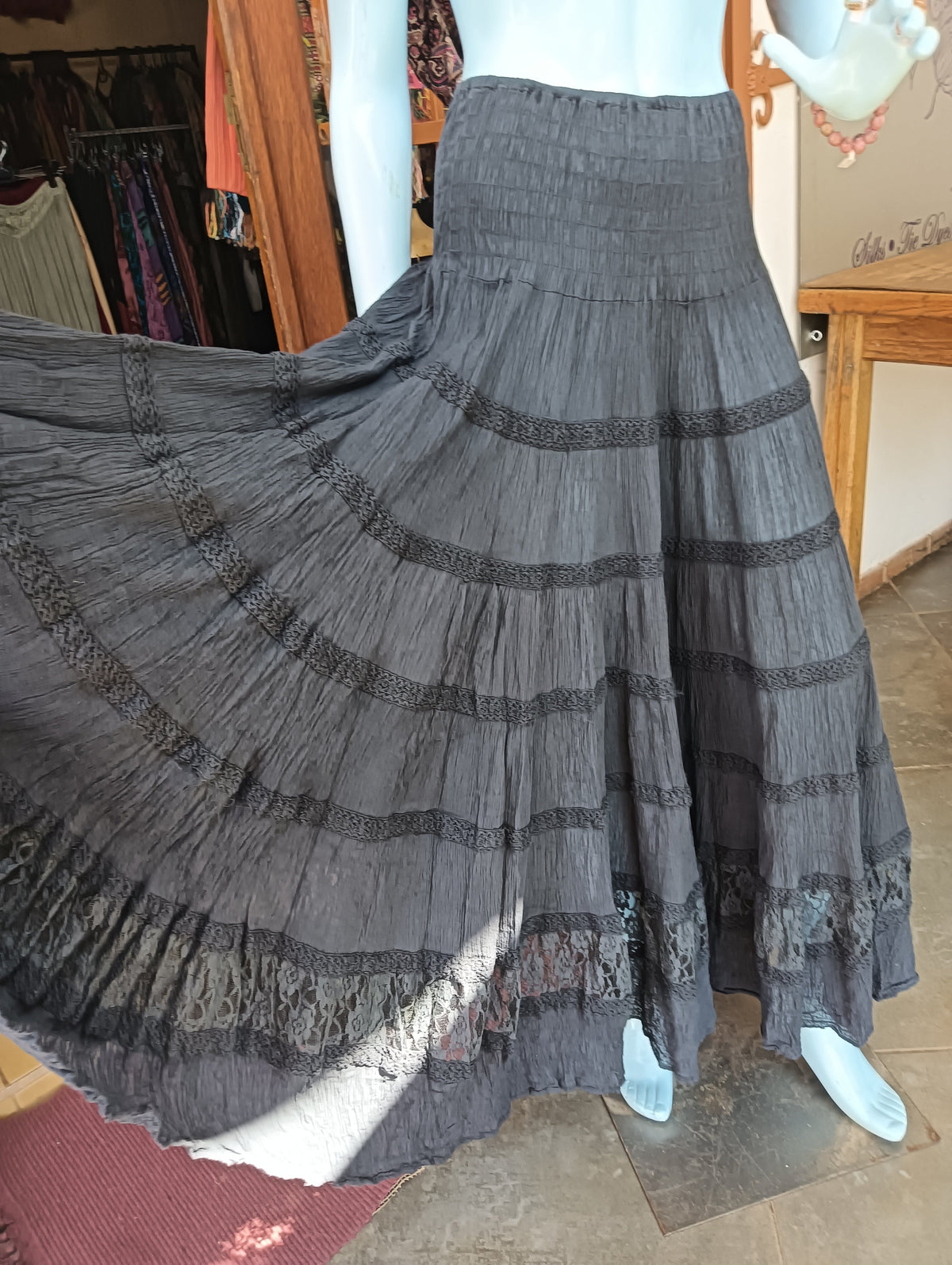 Midnight Flamenco Tiered Maxi Skirt - full skirt view