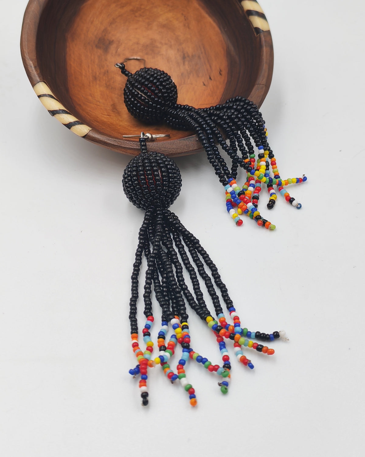 African Glass Bead Ball Dangle Earrings