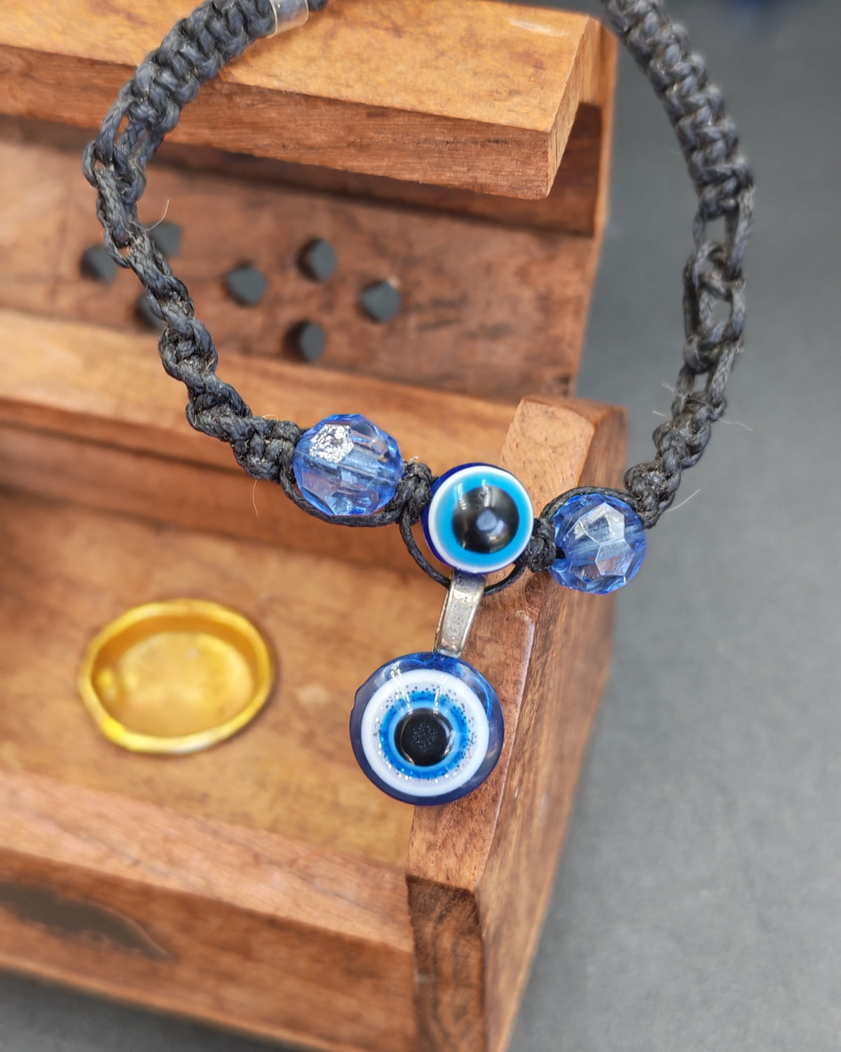 Double Evil Eye Black Macramé Bracelet