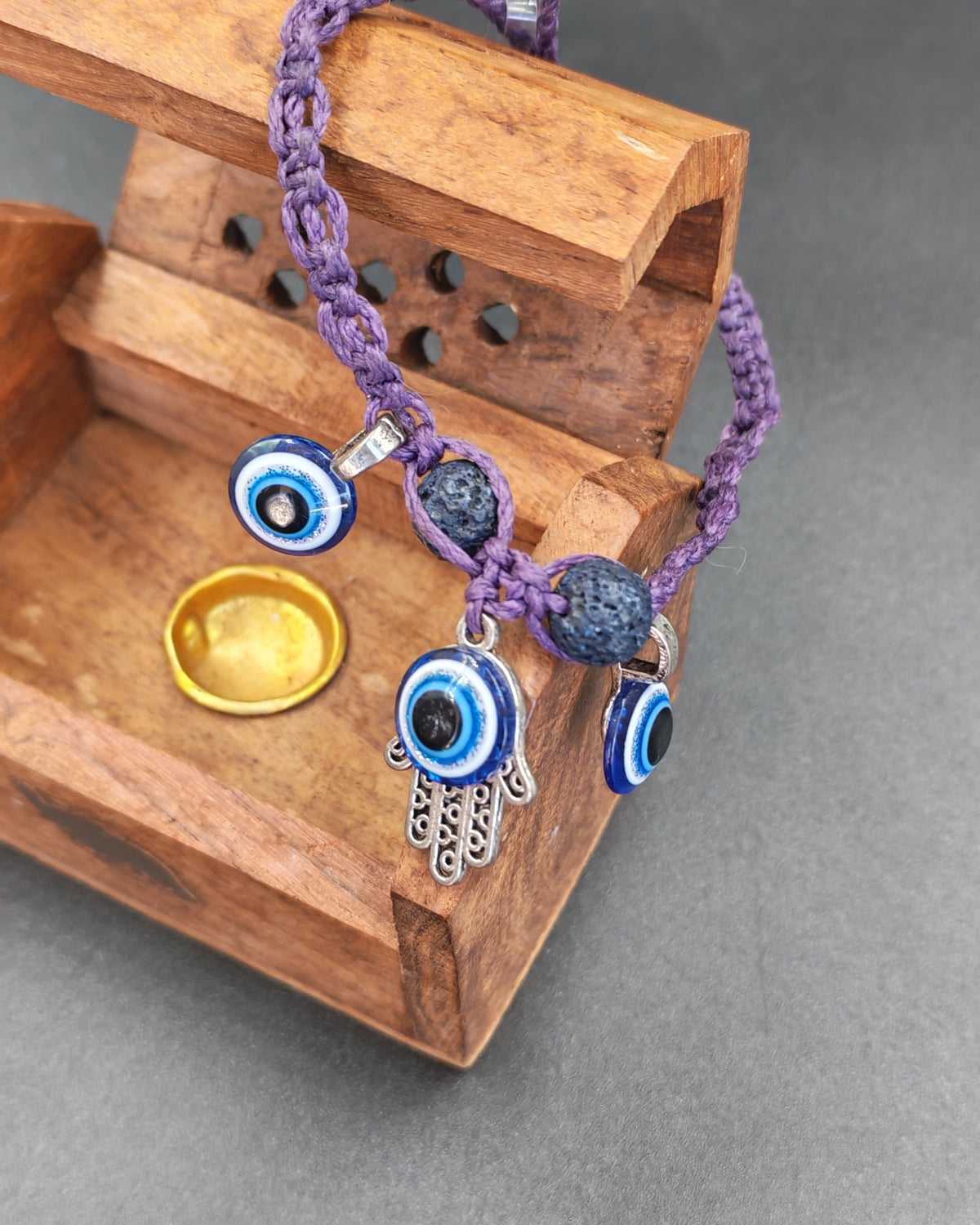 Hamsa & Evil Eye Purple Macramé Bracelet