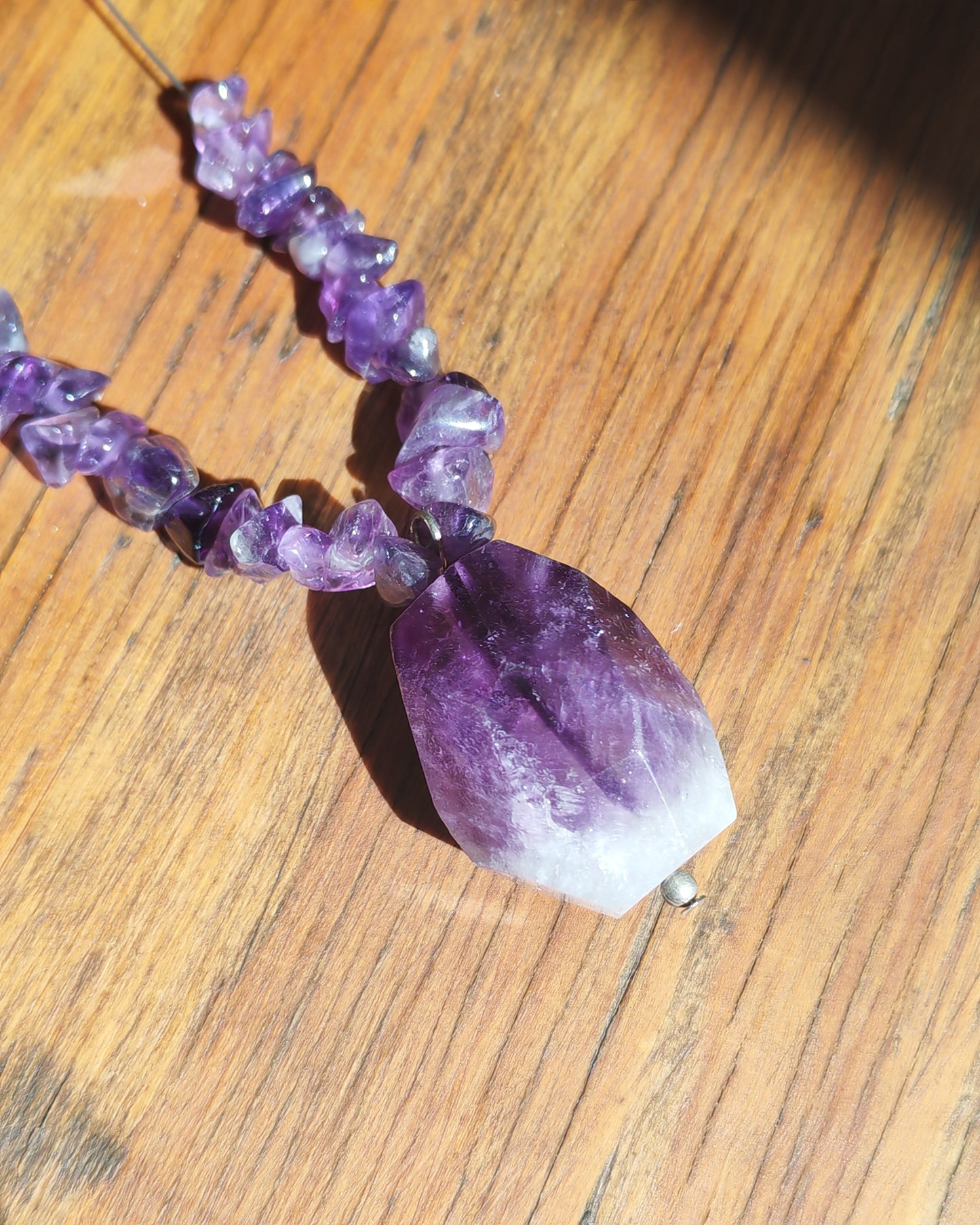 Natural Amethyst Faceted Nugget Crystal Chip Necklace