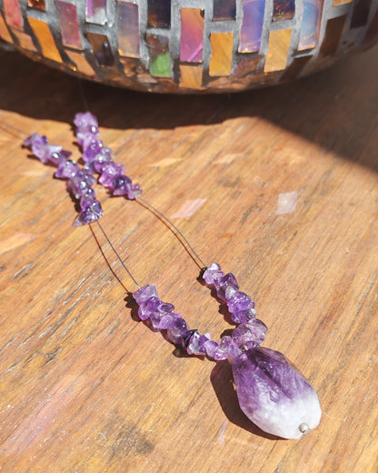 Natural Amethyst Faceted Nugget Crystal Chip Necklace