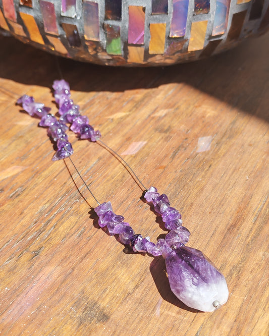 Natural Amethyst Faceted Nugget Crystal Chip Necklace