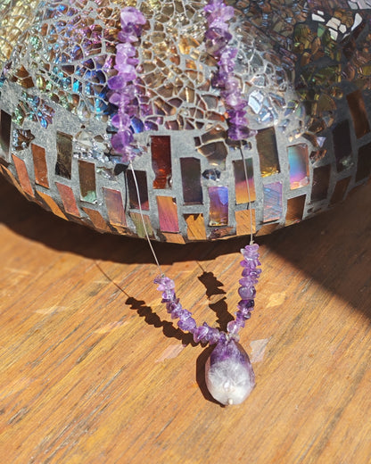 Natural Amethyst Faceted Nugget Crystal Chip Necklace
