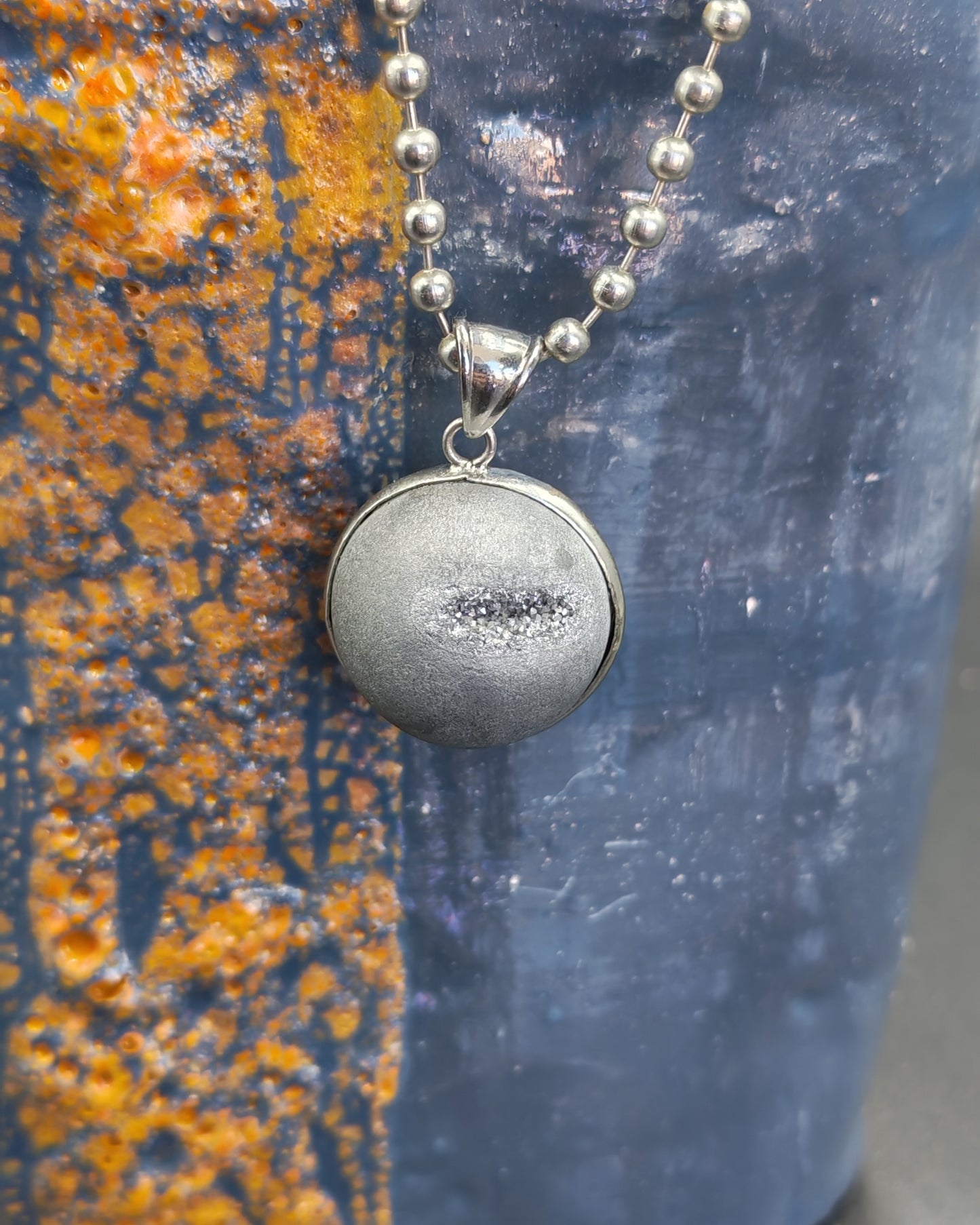 Natural Aura Quartz Ball Pendant with Druzy Window