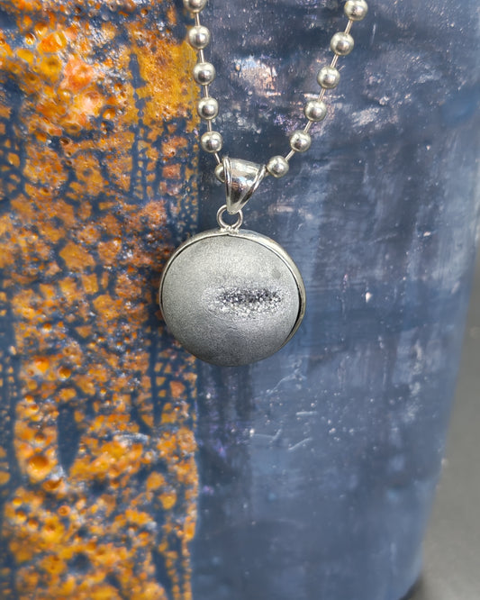 Natural Aura Quartz Ball Pendant with Druzy Window