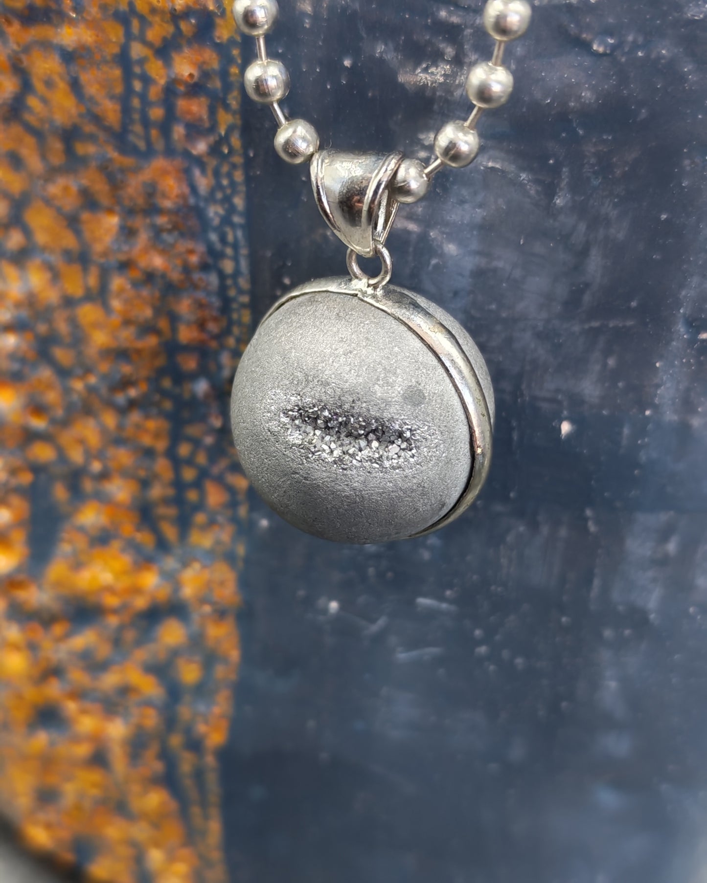 Natural Aura Quartz Ball Pendant with Druzy Window