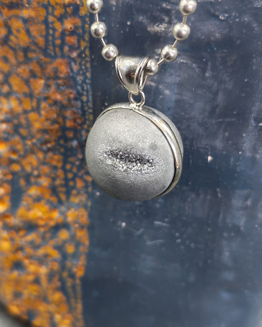 Natural Aura Quartz Ball Pendant with Druzy Window