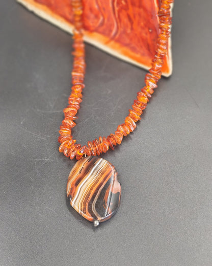 Baltic Amber & Agate Pendant Necklace
