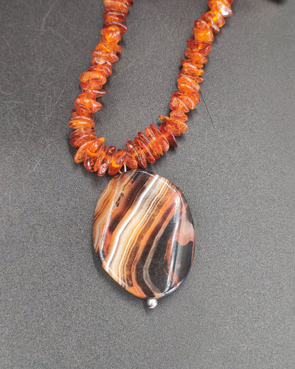 Baltic Amber & Agate Pendant Necklace
