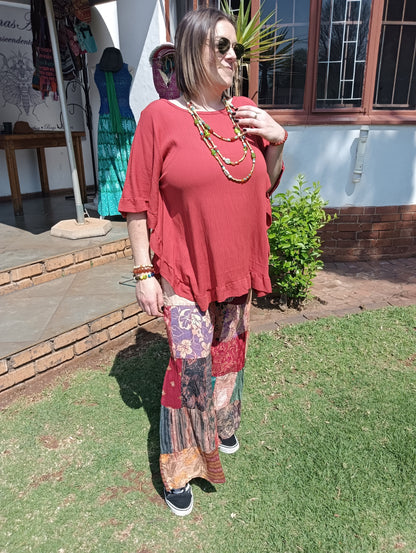 Patchwork Bell Bottom Pants - front full length view