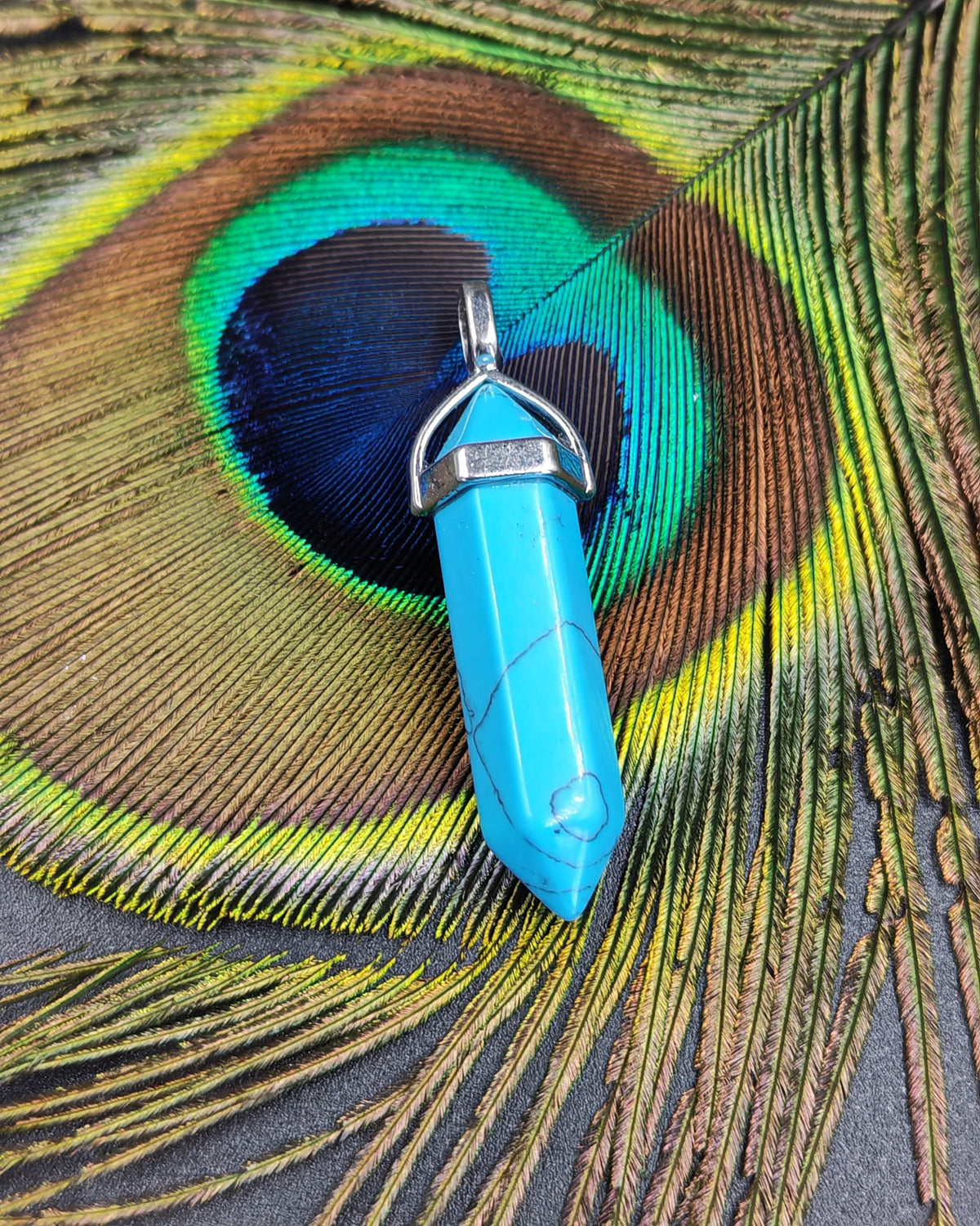 Blue Howlite Hexagonal Point Pendant 36mm