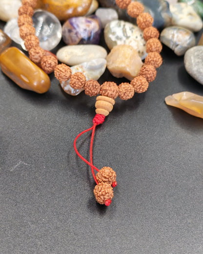Rudraksha Mala Prayer Beads — Red Cord