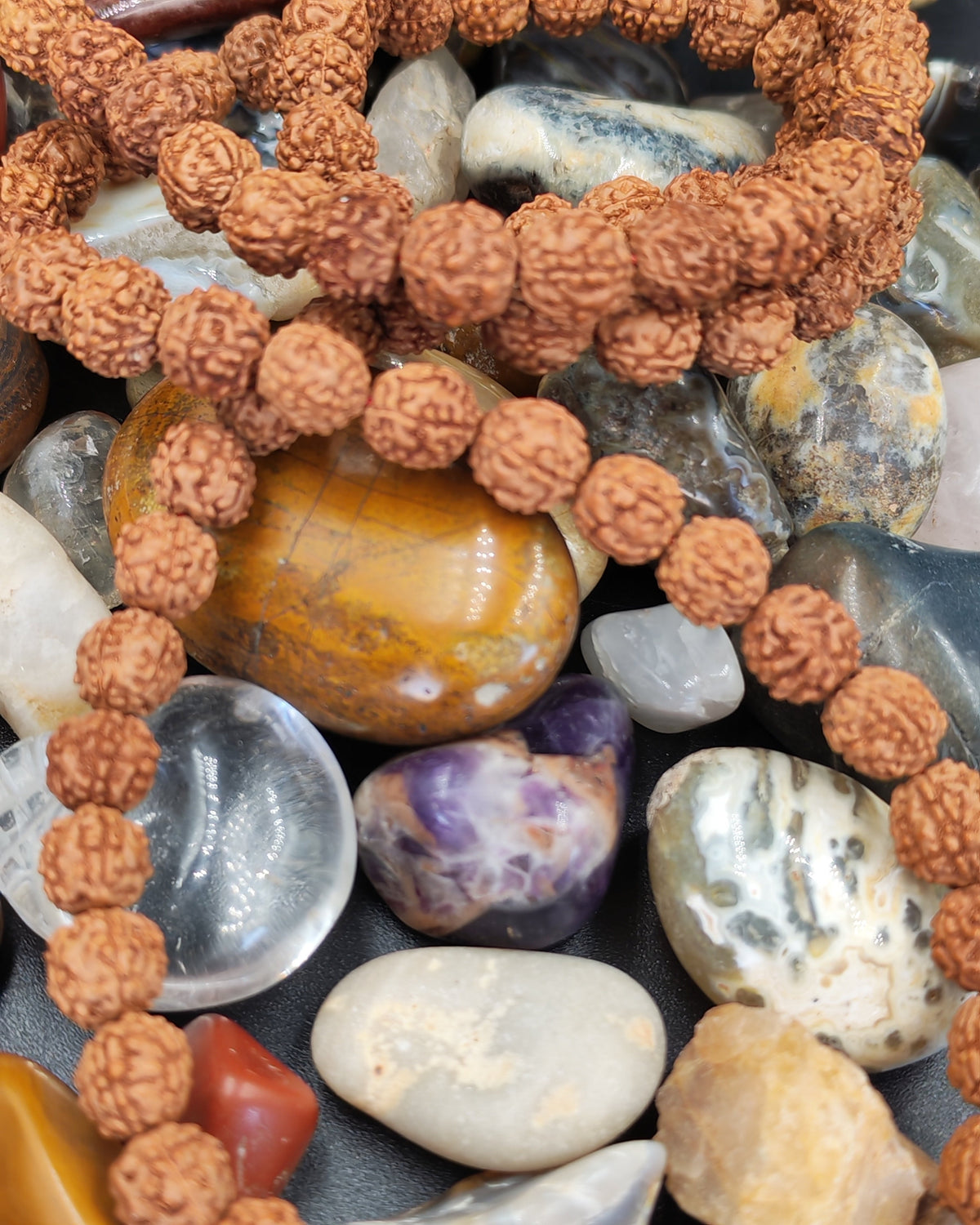 Rudraksha Mala Prayer Beads — Red Cord