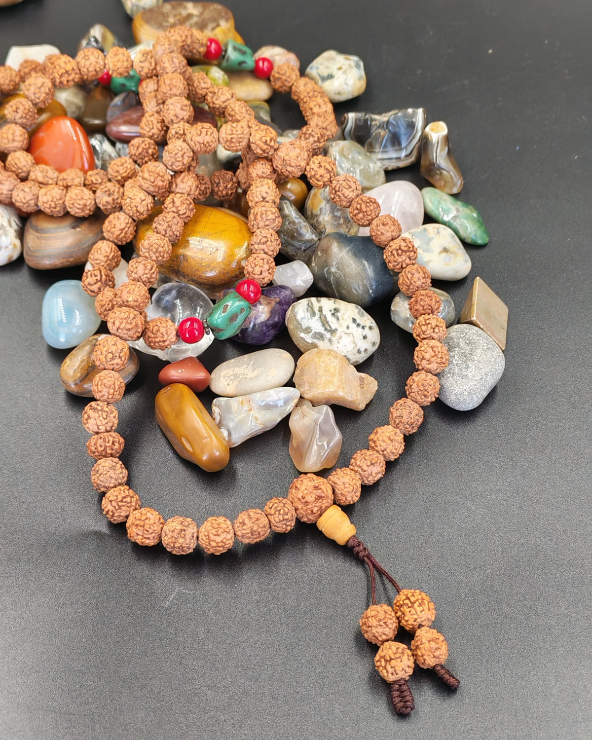 Rudraksha & Turquoise Coral Mala Prayer Beads