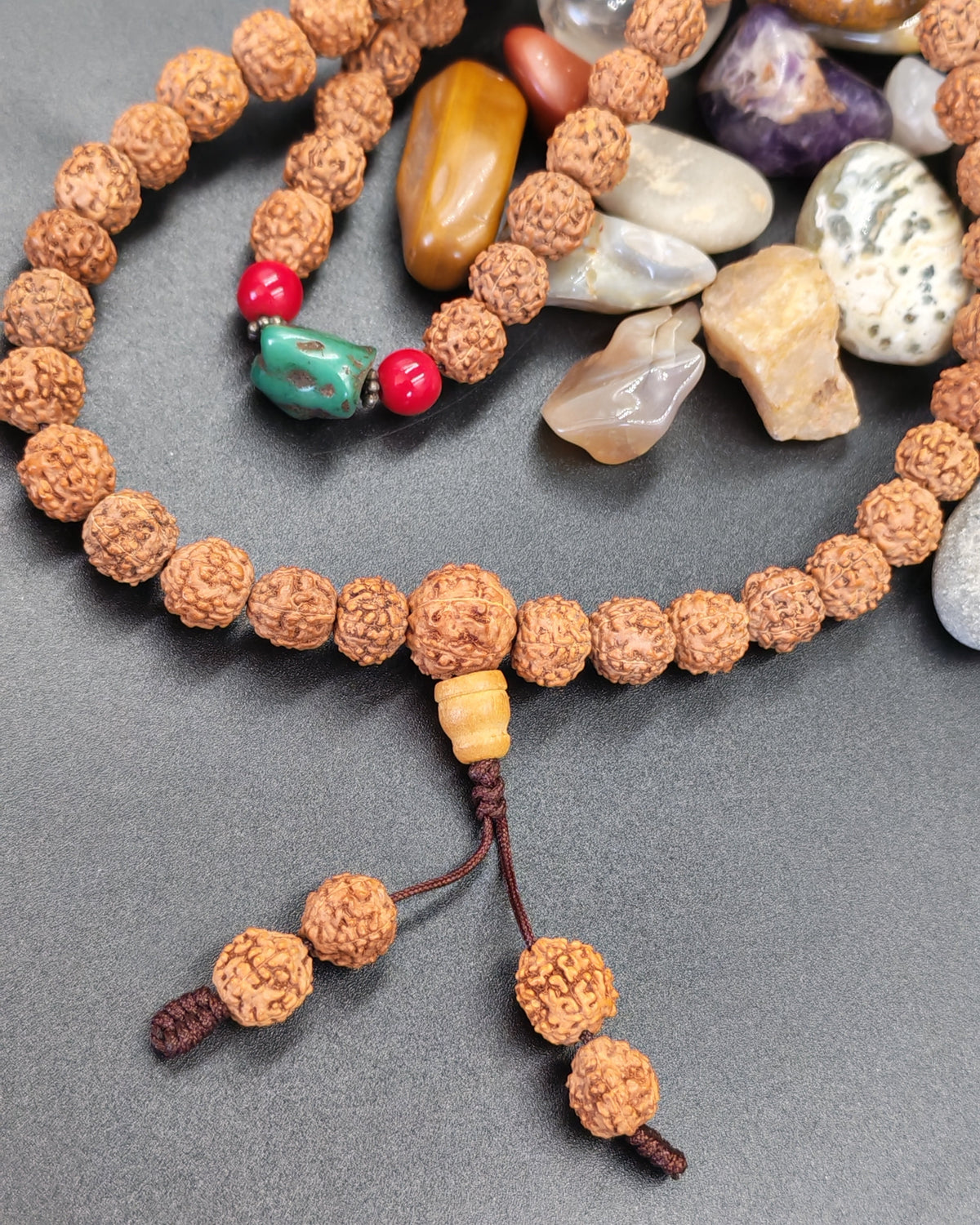 Rudraksha & Turquoise Coral Mala Prayer Beads