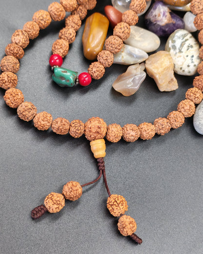 Rudraksha & Turquoise Coral Mala Prayer Beads