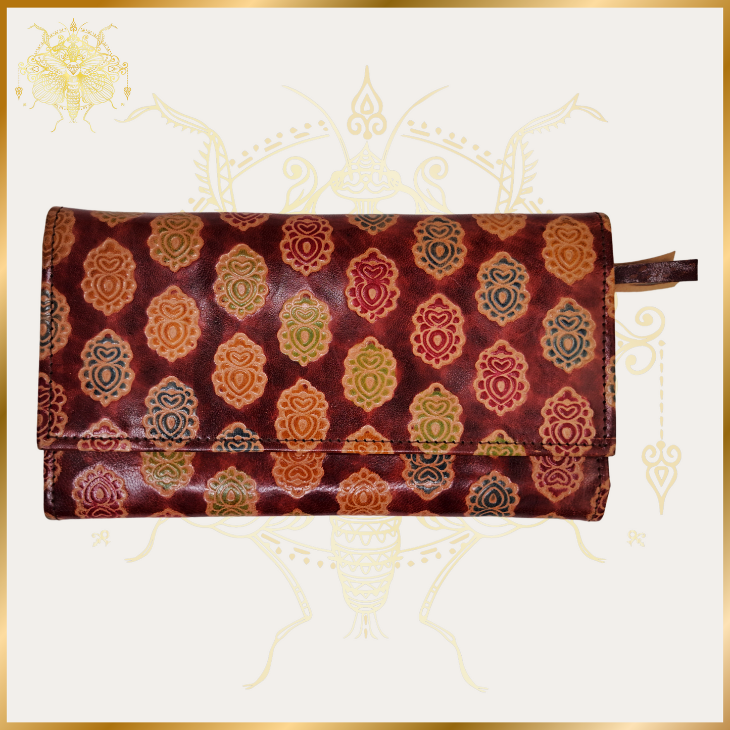 Heart Paisley on Burgundy Leather Purse Long