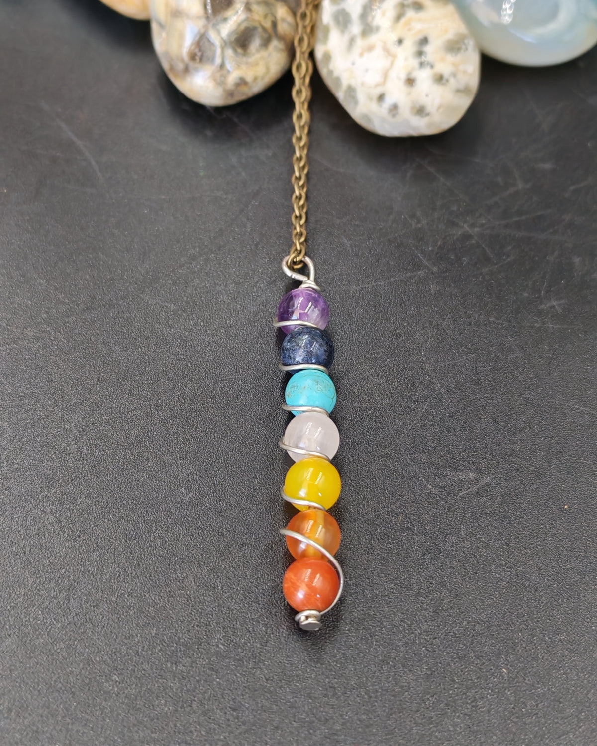 7 Chakra Bead Spiral Wire-Wrap Pendant