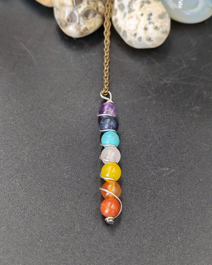 7 Chakra Bead Spiral Wire-Wrap Pendant