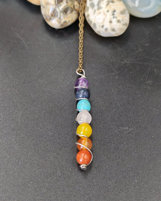 7 Chakra Bead Spiral Wire-Wrap Pendant