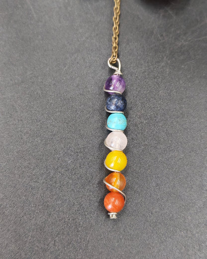7 Chakra Bead Spiral Wire-Wrap Pendant