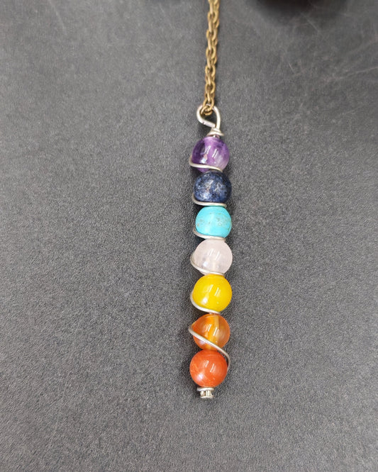 7 Chakra Bead Spiral Wire-Wrap Pendant