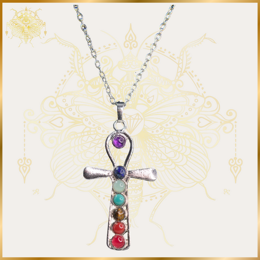 Chakra Chipped Ankh Cross Pendant