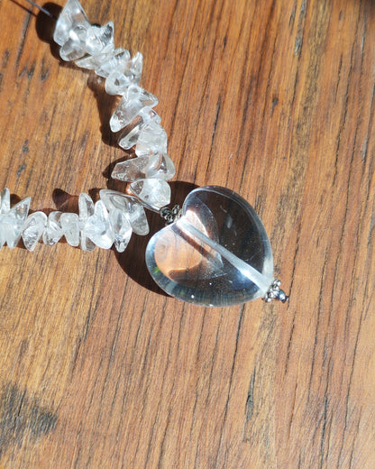 Natural Clear Quartz Heart Pendant Chip Necklace