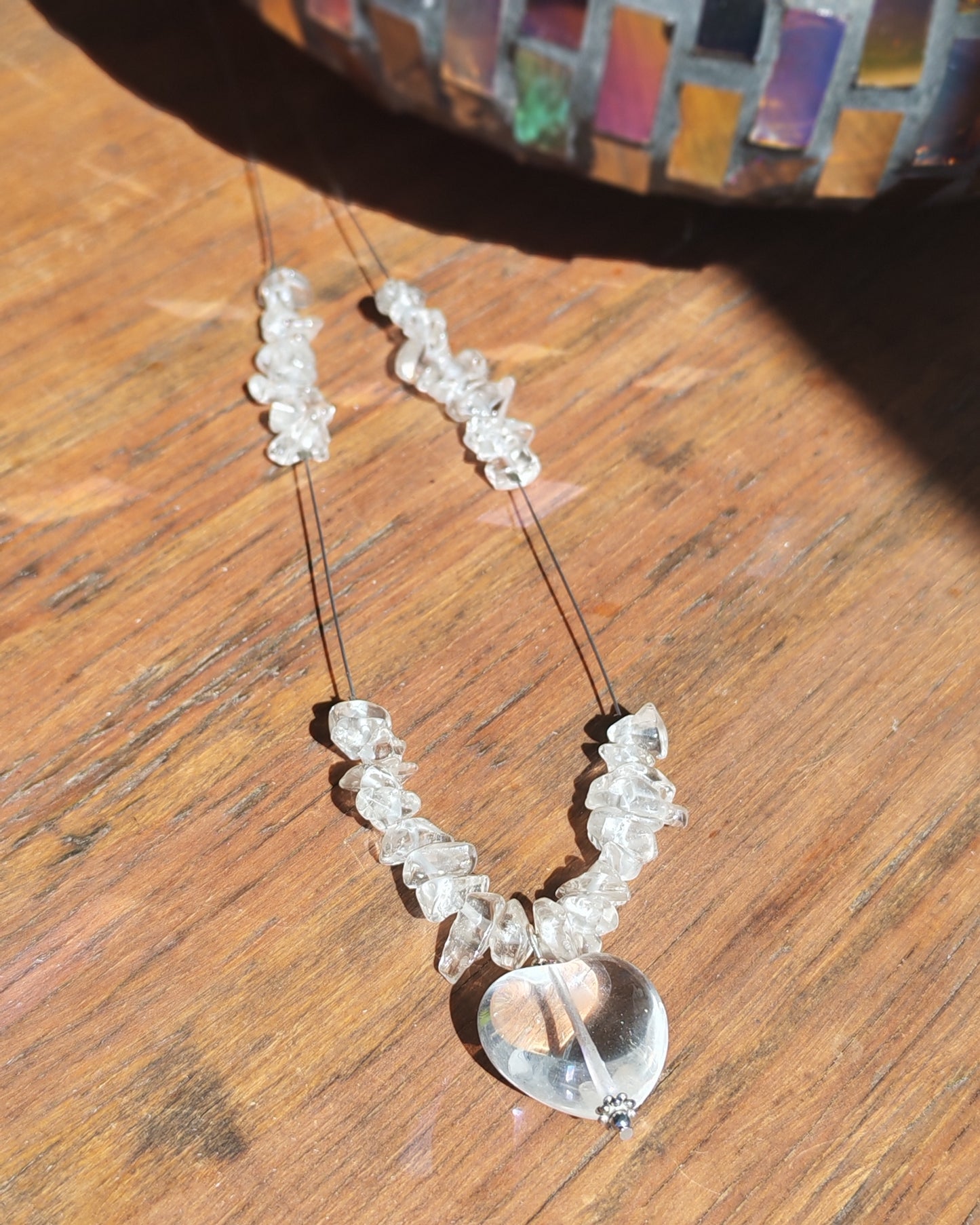 Natural Clear Quartz Heart Pendant Chip Necklace