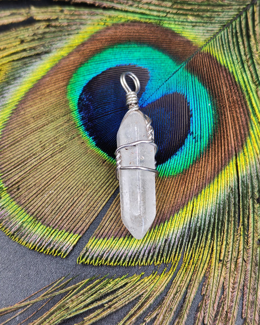 Clear Quartz Wire-Wrapped Hexagonal Point Pendant II