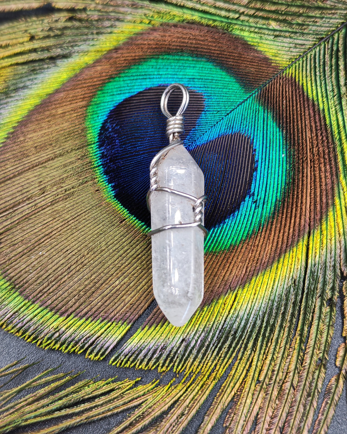 Clear Quartz Wire-Wrapped Hexagonal Point Pendant II