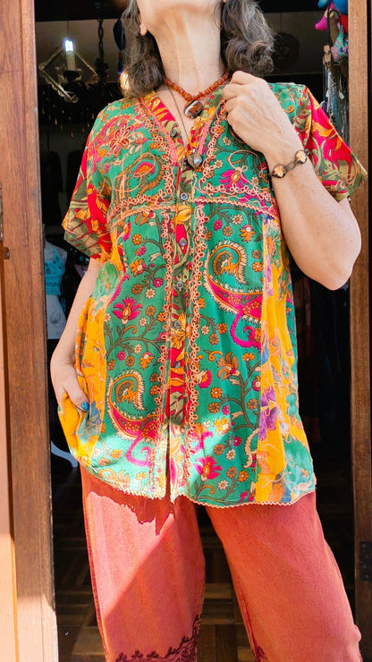 Fiesta Garden Patchwork Cotton Blouse